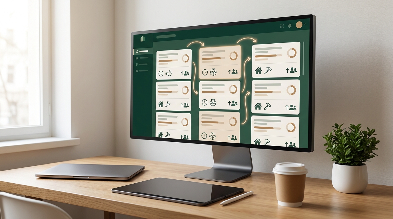 An AI lead scoring dashboard for real estate wholesalers showing property cards, seller motivation signals, priority scores, and follow-up routing